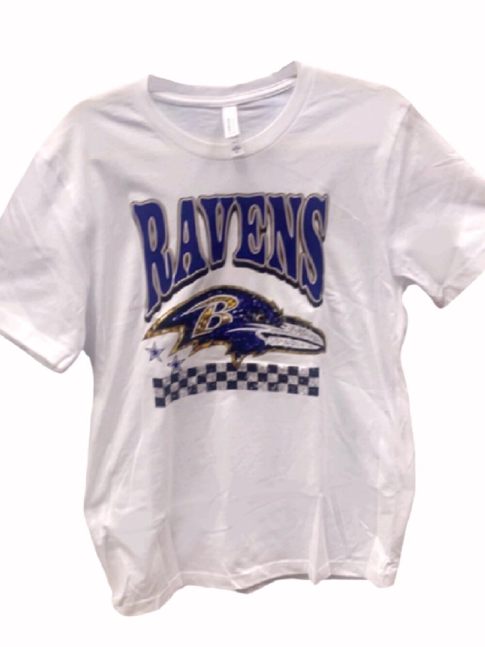 Baltimore Ravens Faux Sparkle Short Sleeve T-Shirt - NEW Fast Ship